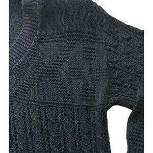 Vintage Oversize Cable Knit Sweater Courtney Rhodes Small S Navy Shoulder Pads